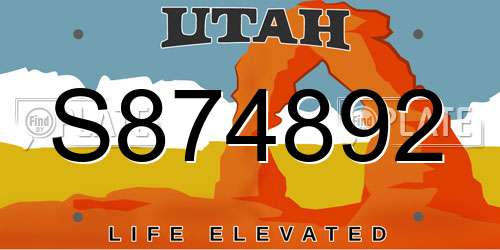 S874892 Utah License Plate