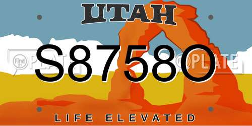 S8758O Utah License Plate