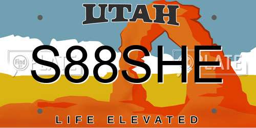 S88SHE Utah License Plate