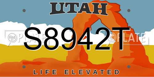 S8942T Utah License Plate