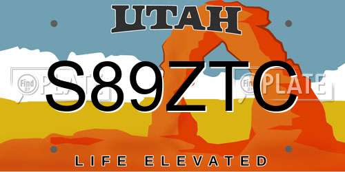 S89ZTC Utah License Plate