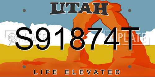 S91874T Utah License Plate