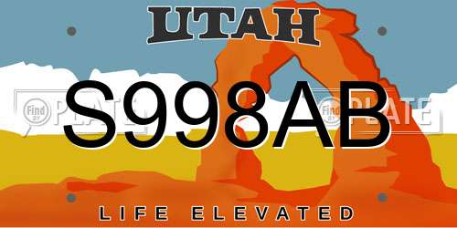S998AB Utah License Plate