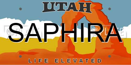 SAPHIRA Utah License Plate