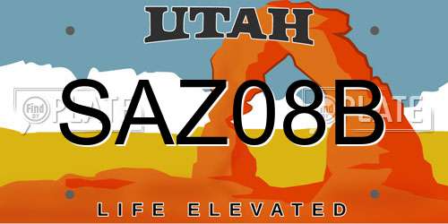 SAZ08B Utah License Plate