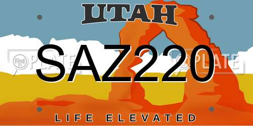 SAZ220 Utah License Plate