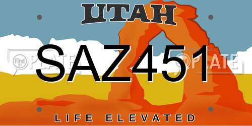 SAZ451 Utah License Plate