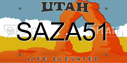 SAZA51 Utah License Plate