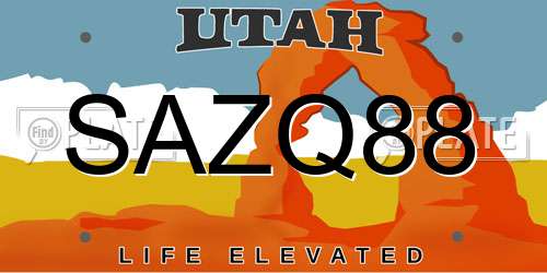 SAZQ88 Utah License Plate