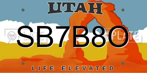 SB7B8O Utah License Plate