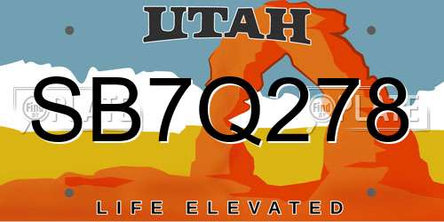 SB7Q278 Utah License Plate