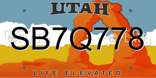 SB7Q778 Utah License Plate