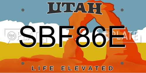 SBF86E Utah License Plate