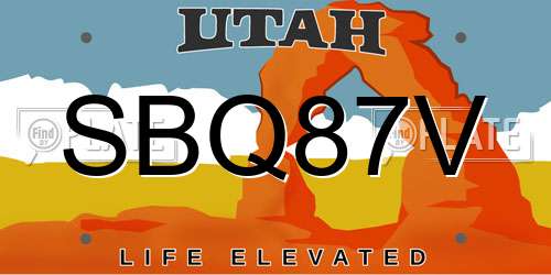SBQ87V Utah License Plate