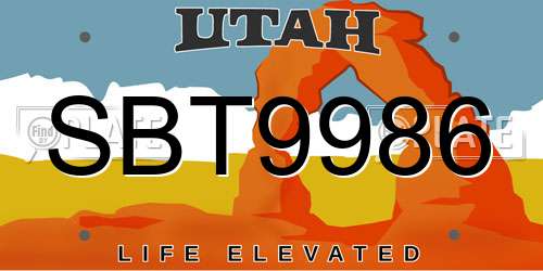 SBT9986 Utah License Plate