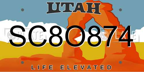 SC8O874 Utah License Plate