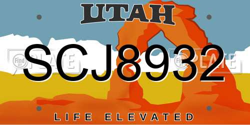 SCJ8932 Utah License Plate