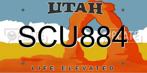 SCU884 Utah License Plate