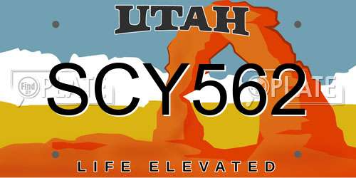 SCY562 Utah License Plate