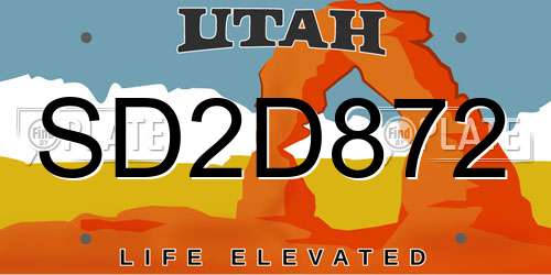 SD2D872 Utah License Plate