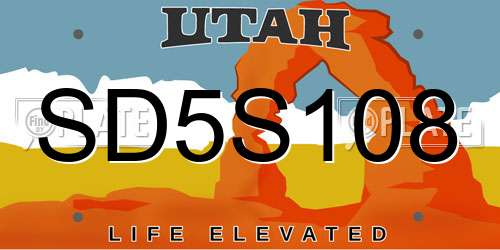 SD5S108 Utah License Plate