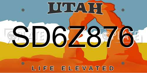 SD6Z876 Utah License Plate
