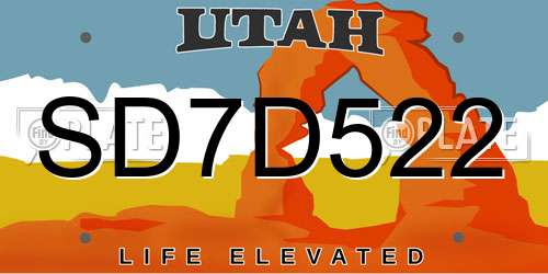 SD7D522 Utah License Plate