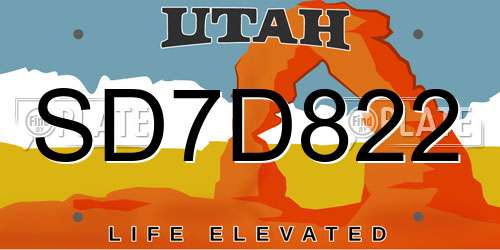 SD7D822 Utah License Plate