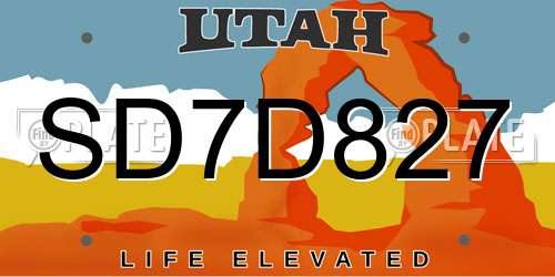 SD7D827 Utah License Plate