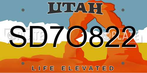 SD7O822 Utah License Plate