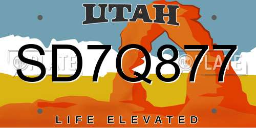 SD7Q877 Utah License Plate