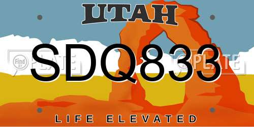 SDQ833 Utah License Plate