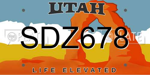 SDZ678 Utah License Plate