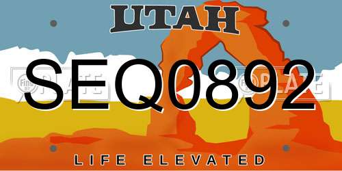 SEQ0892 Utah License Plate