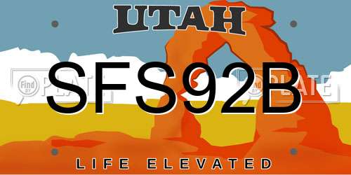 SFS92B Utah License Plate