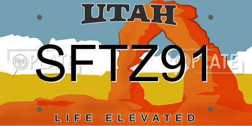 SFTZ91 Utah License Plate