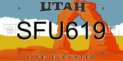 SFU619 Utah License Plate