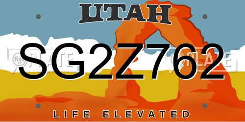 SG2Z762 Utah License Plate