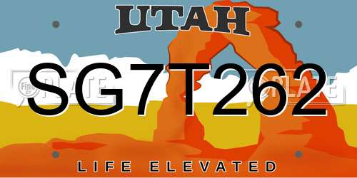 SG7T262 Utah License Plate