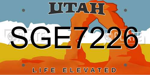 SGE7226 Utah License Plate