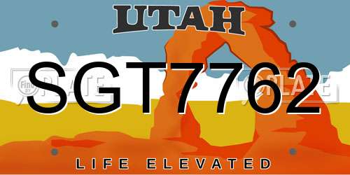 SGT7762 Utah License Plate