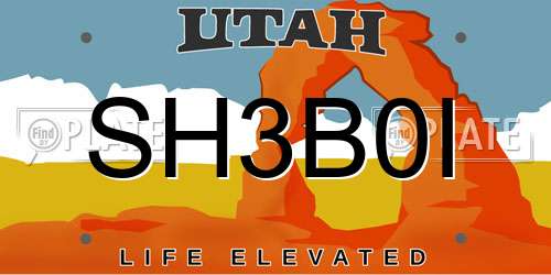 SH3B0I Utah License Plate