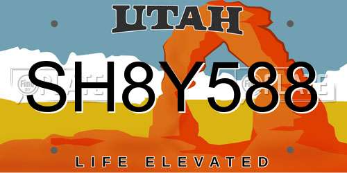 SH8Y588 Utah License Plate