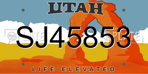 SJ45853 Utah License Plate