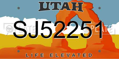 SJ52251 Utah License Plate