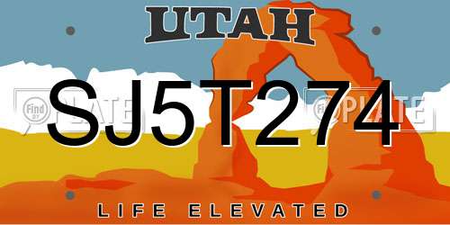 SJ5T274 Utah License Plate