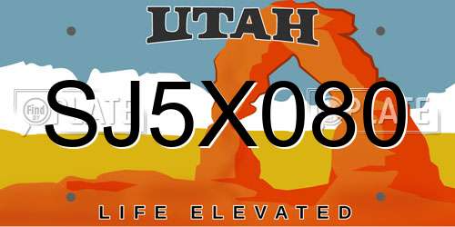 SJ5X080 Utah License Plate
