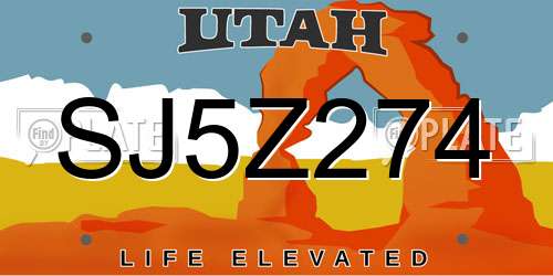 SJ5Z274 Utah License Plate