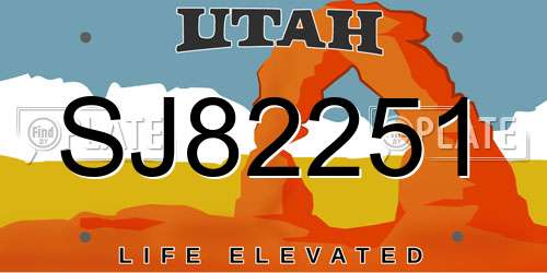 SJ82251 Utah License Plate