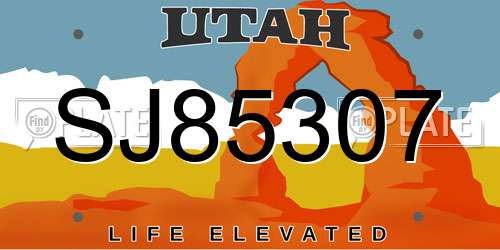 SJ85307 Utah License Plate